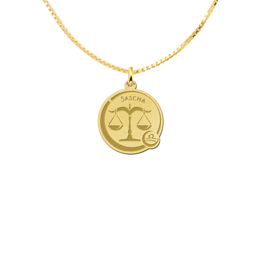 Modern Zodiac Engraving Pendant with Name libra in gold