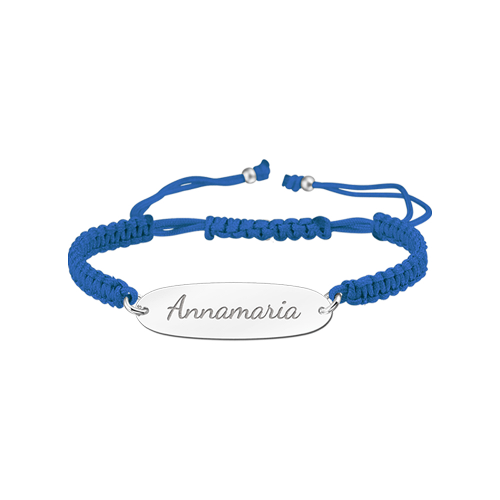 Silver children's bracelet with name blue