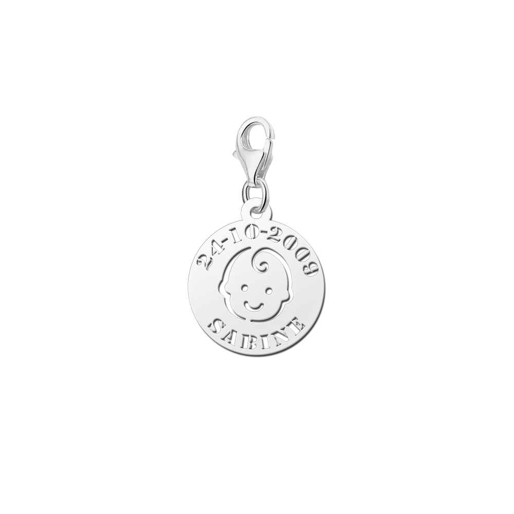 Silver baby charm name and date