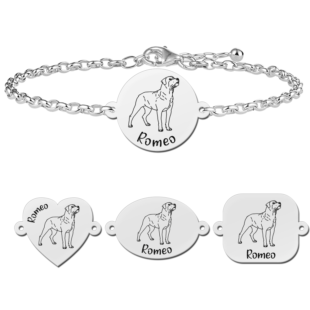 Personalised Rottweiler bracelet silver
