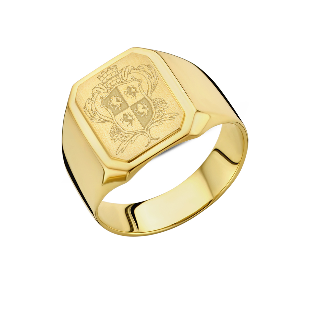 Family crest signet ring square 14 carat gold men