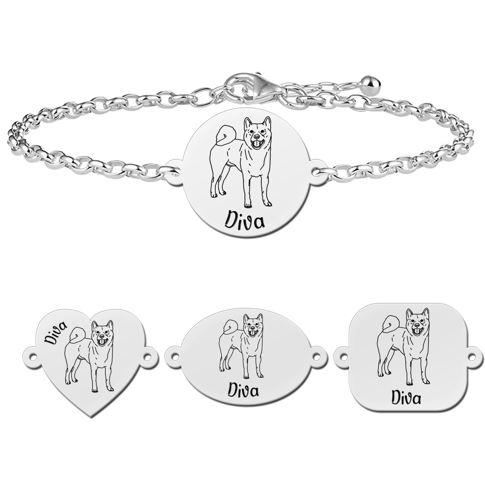 Silver bracelet with dog engraving Akita