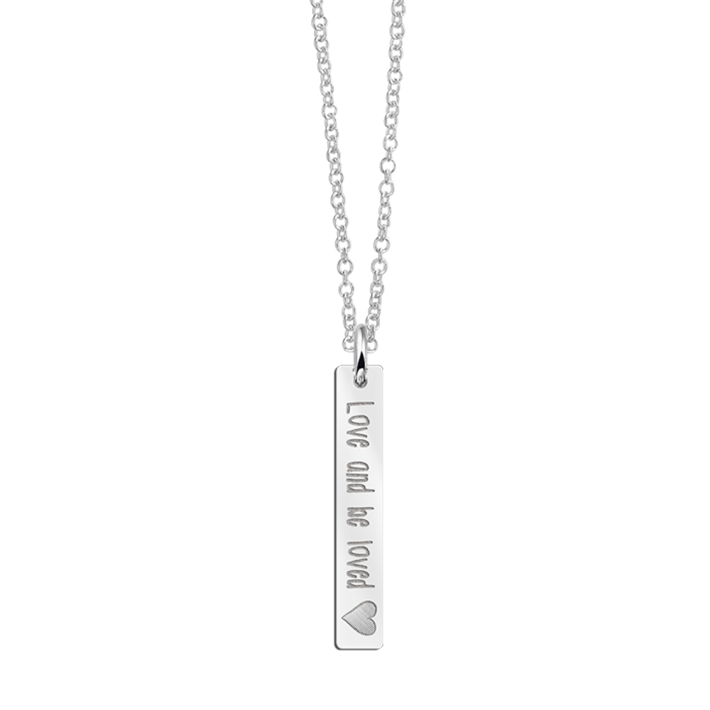Silver bar necklace pendant with engravement and heart
