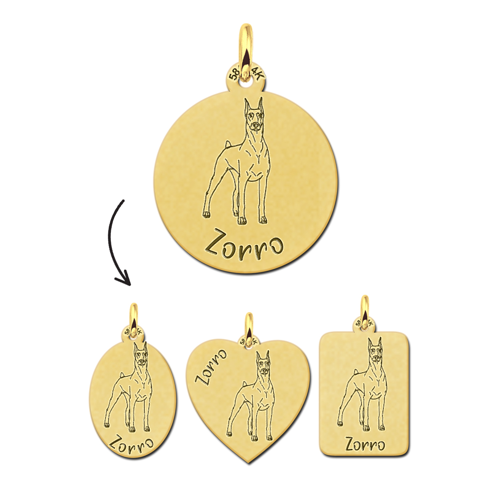 Dog necklace with engraving Dobermann gold