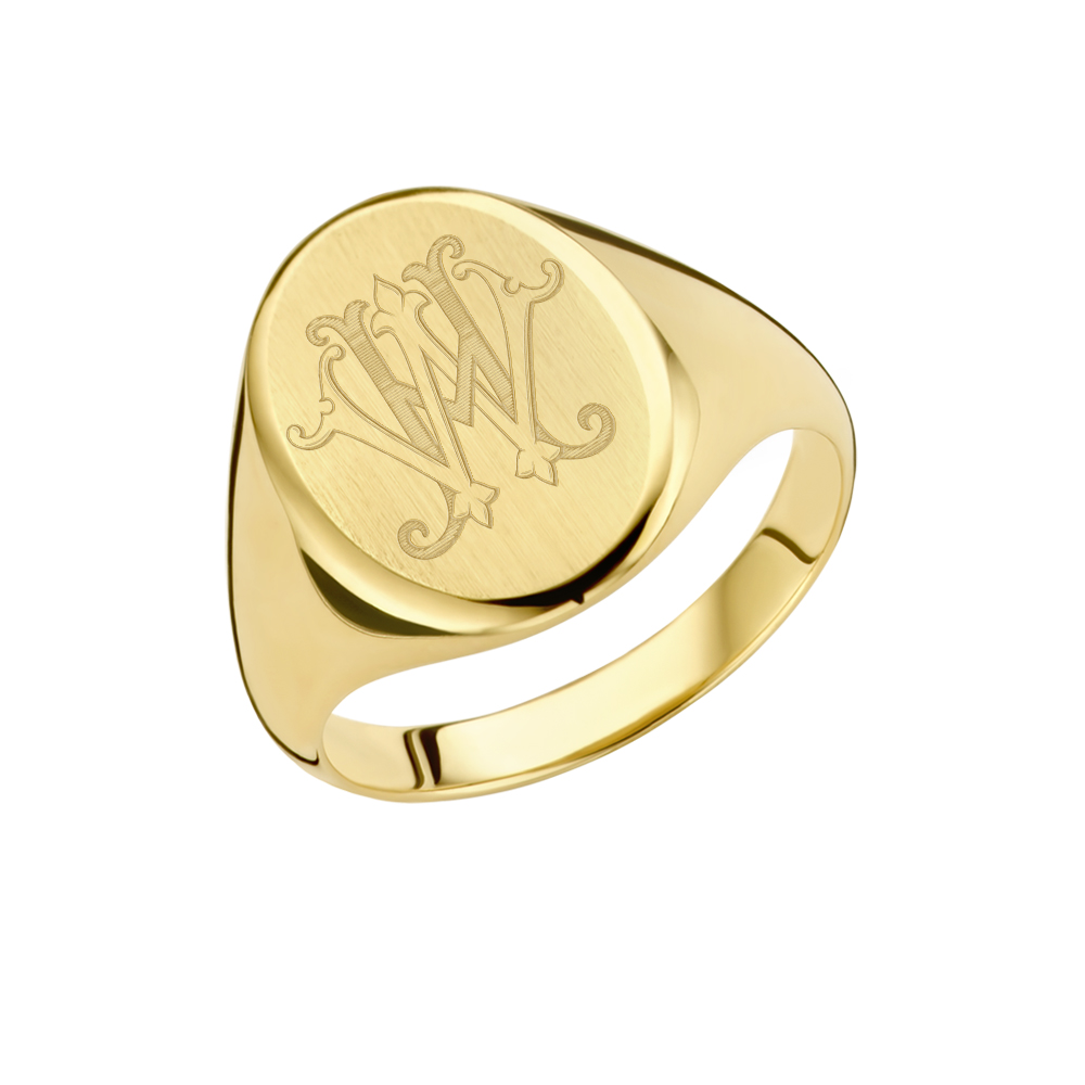 14 carat gold oval signet ring with monogram