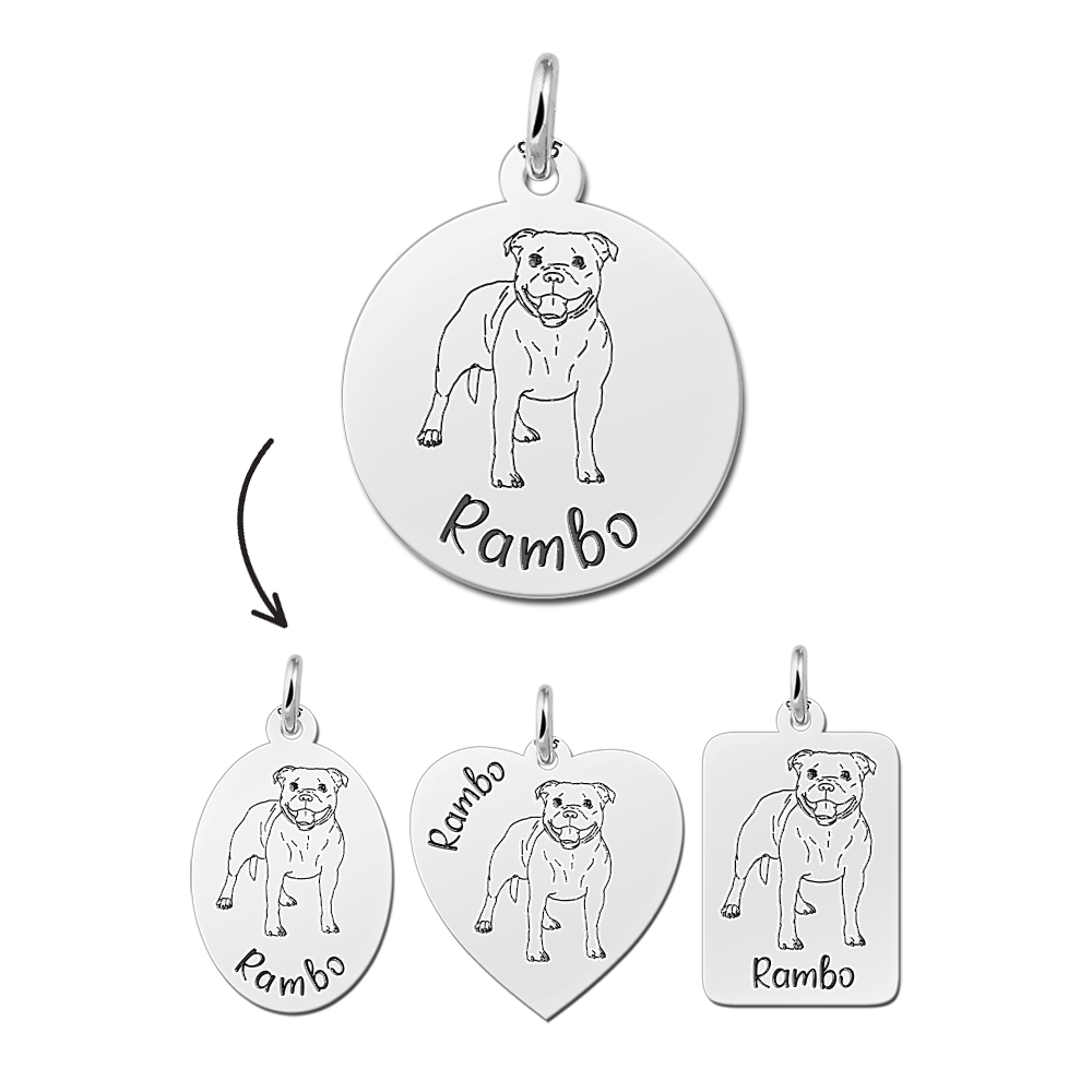 Silver pendant with name engraving dog Pitbull
