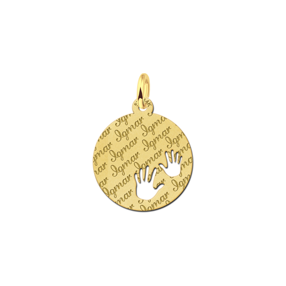 Fully Engraved Gold Disc Necklace with Baby Feet