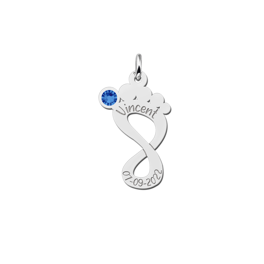 Silver baby feet hanger with birthstone
