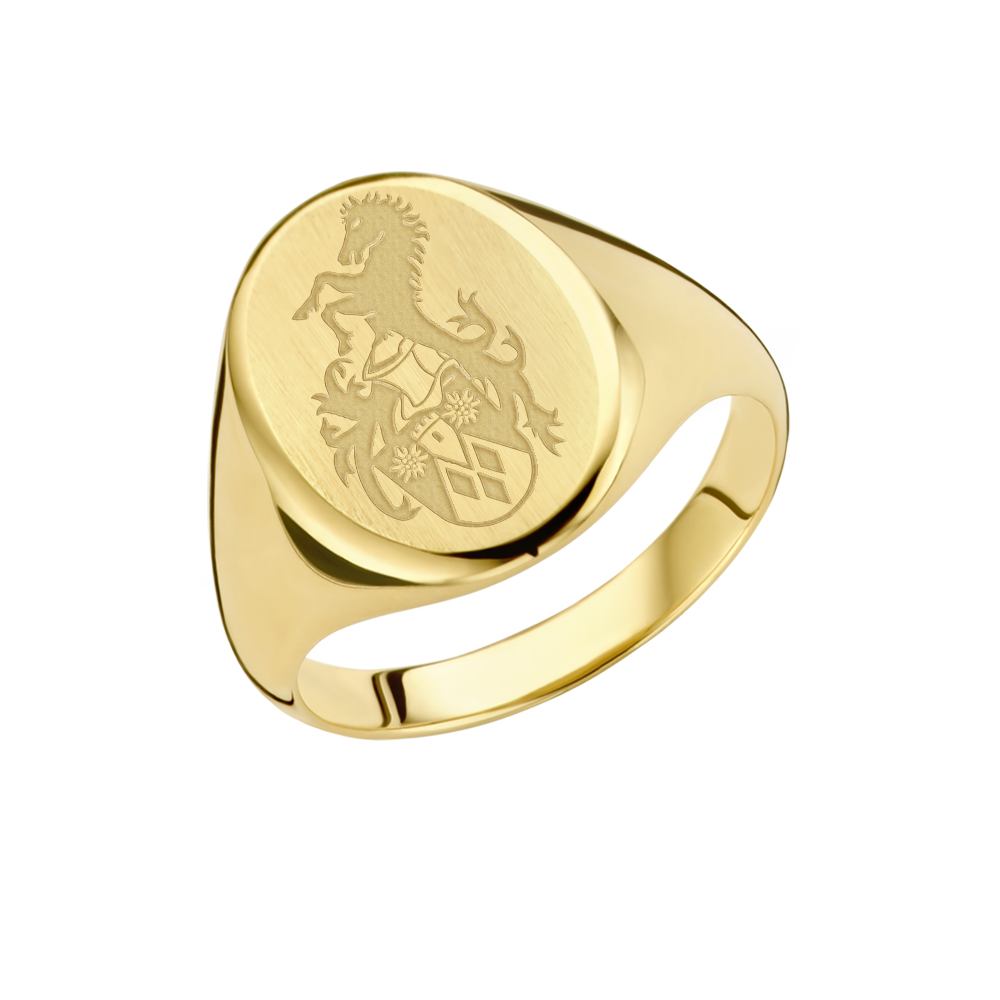Family crest signet ring oval 14 carat gold