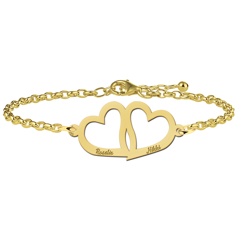 Golden mother-and-daughter bracelet with hearts