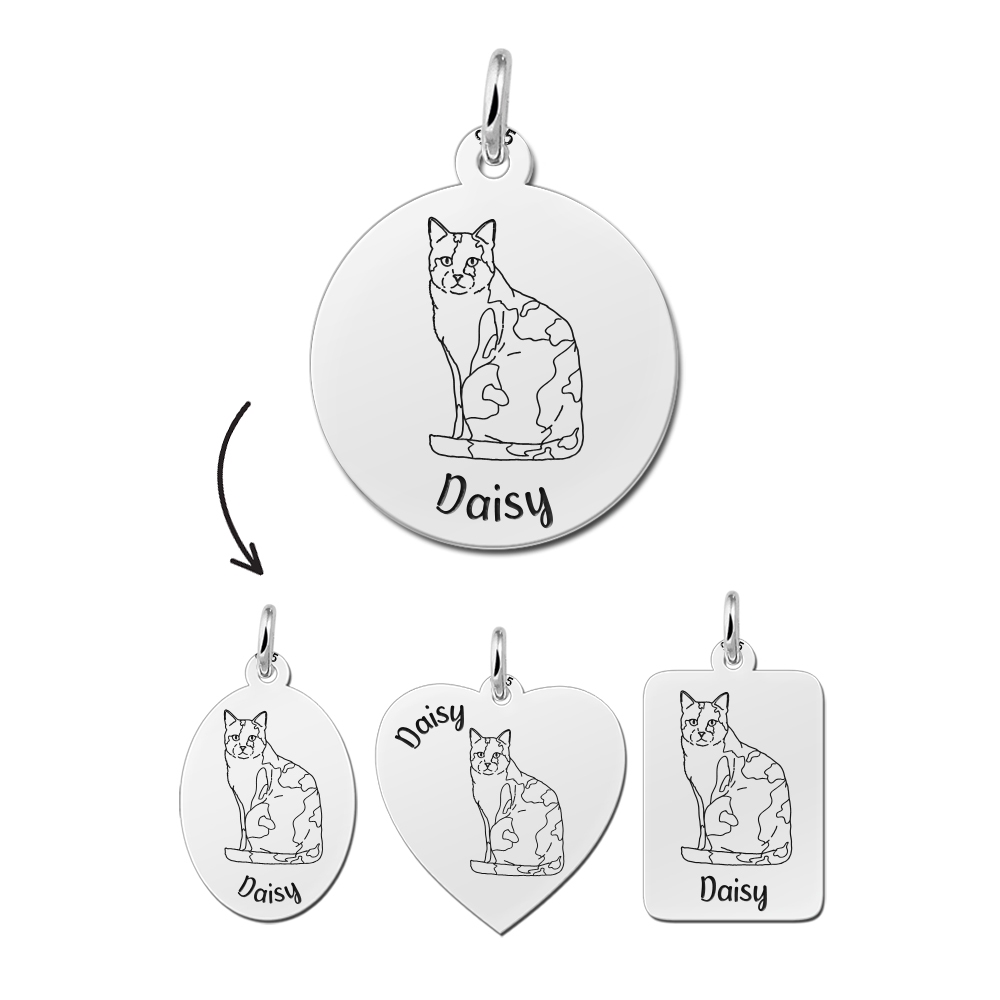 Silver pendant with cat Calico cat