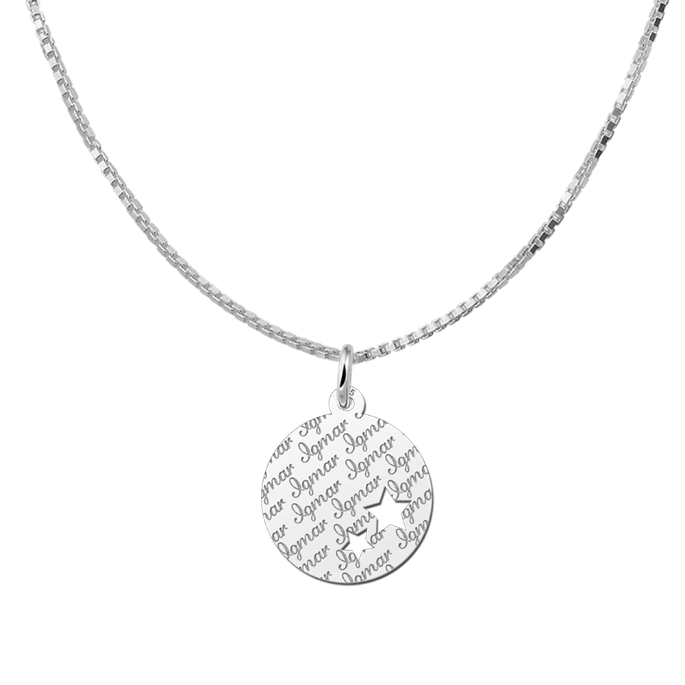 Fully Engraved Silver Disc Pendant with Stars