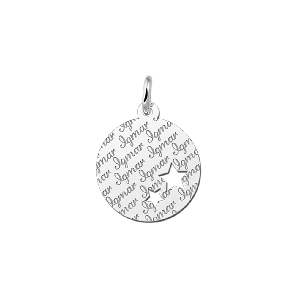 Fully Engraved Silver Disc Pendant with Stars