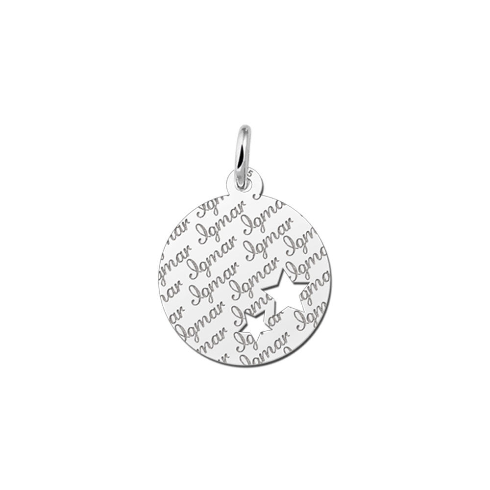 Silver pendant with repeated name and two stars