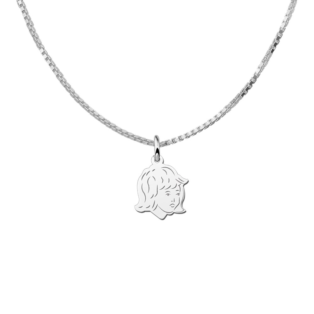 Girls child head silver pendant with back engraving - small