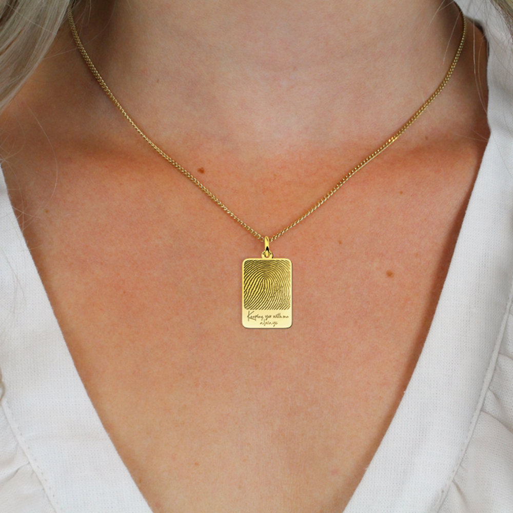 Gold dogtag pendant with fingerprint and own handwriting