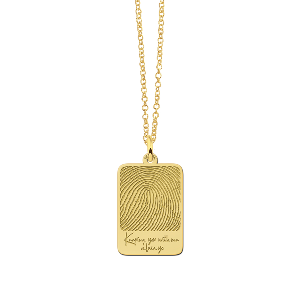 Gold dogtag pendant with fingerprint and own handwriting