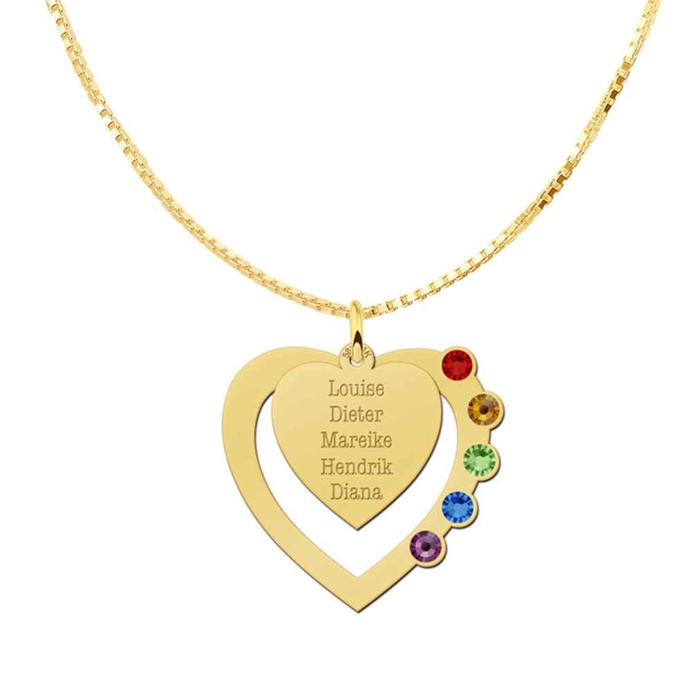 Heart Pendant with birthstones in Gold