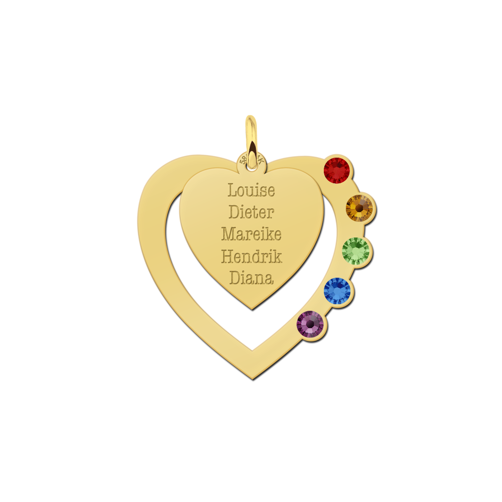Heart Pendant with birthstones in Gold
