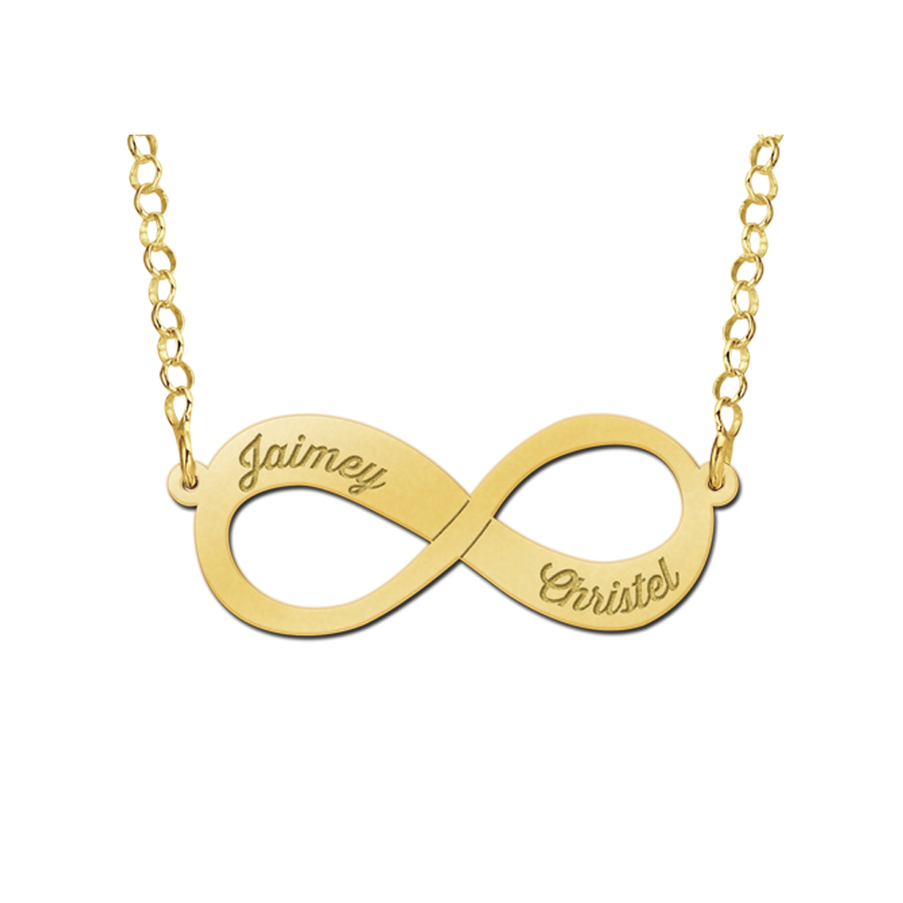 Gold infinity necklace with two engraved names