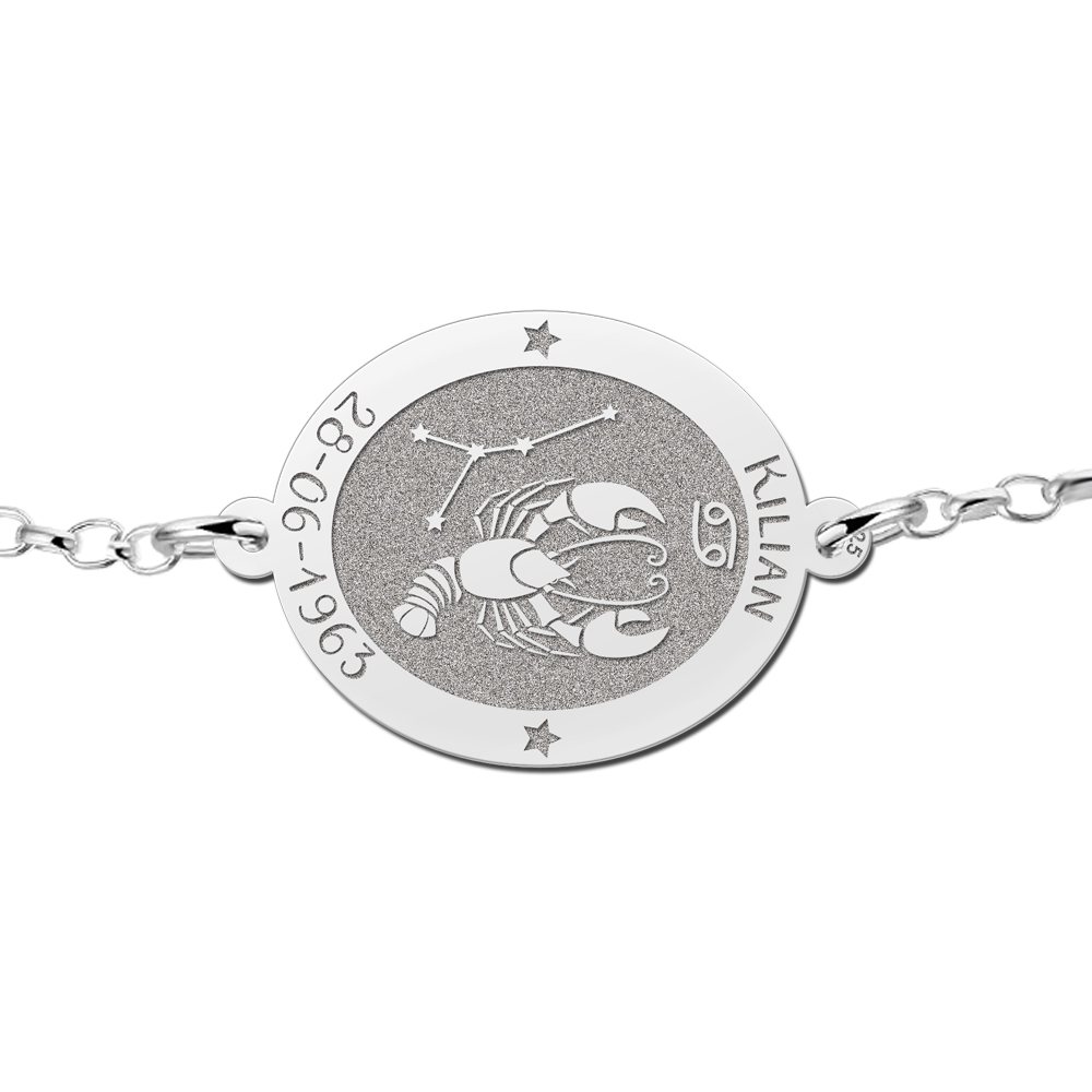 Silver star sign bracelet oval Cancer