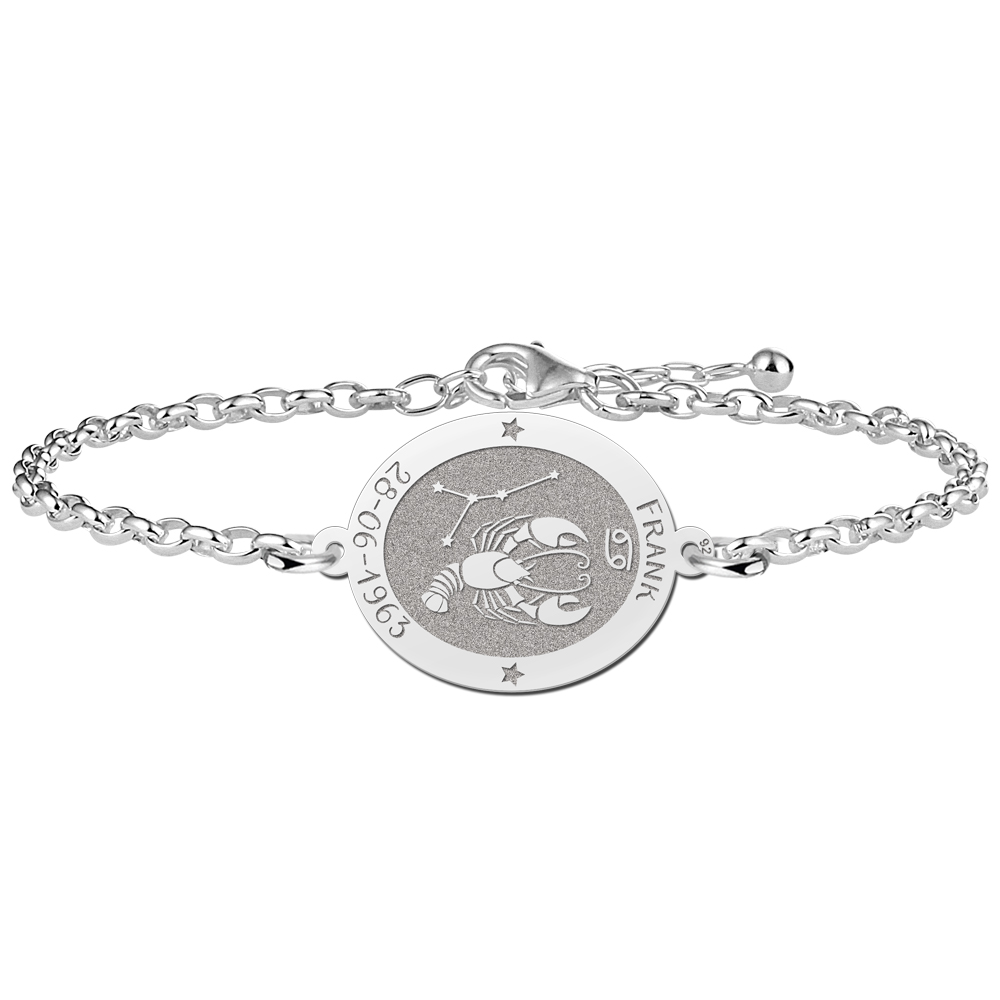 Silver star sign bracelet oval Cancer