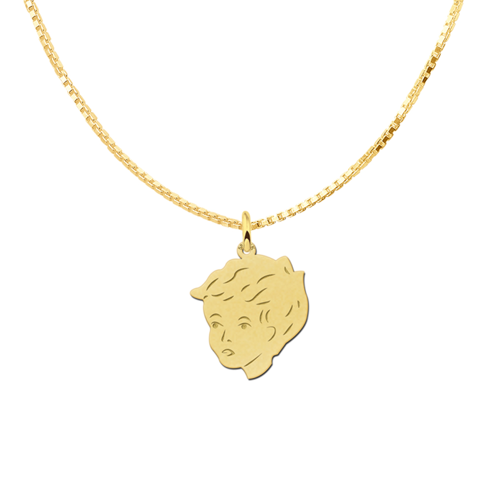 Boys Child head gold pendant with back engraving