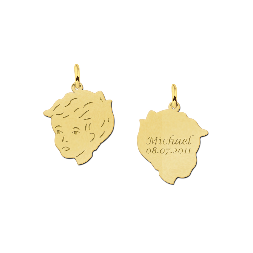 Boys Child head gold pendant with back engraving