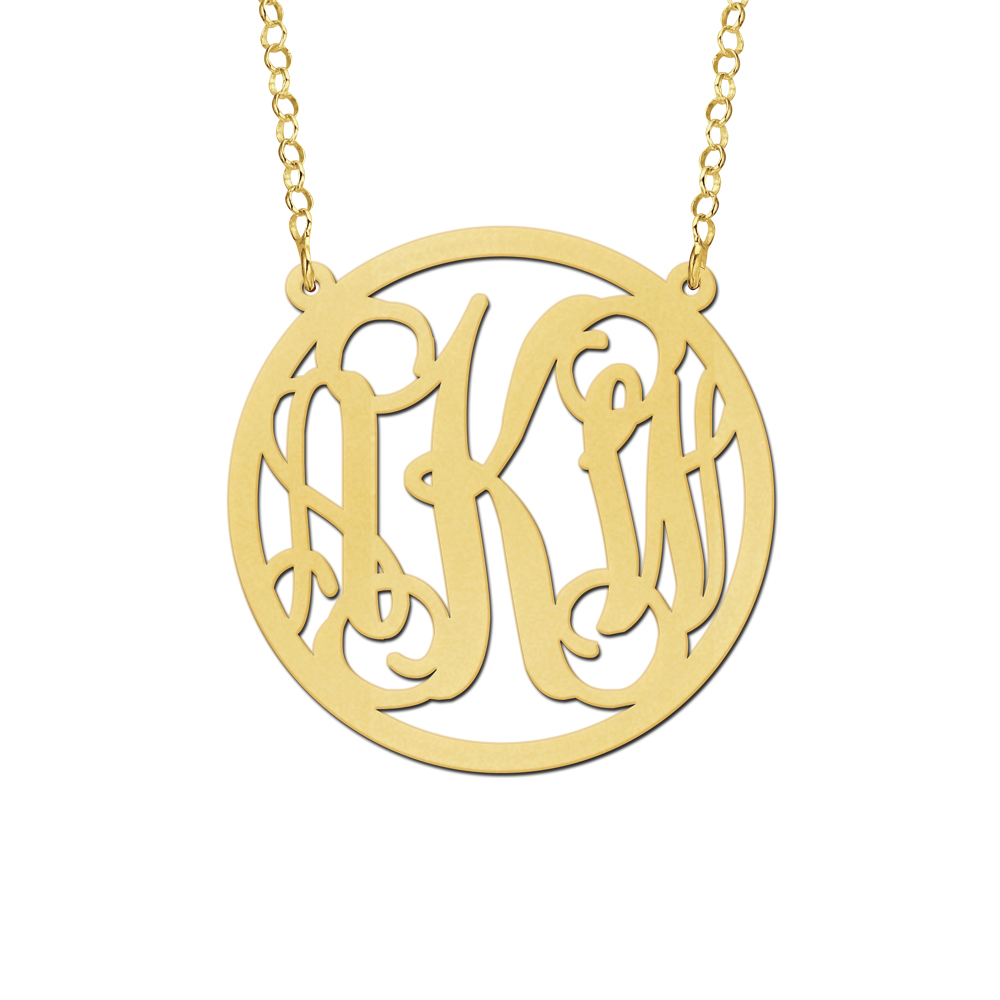 Gold Monogram Necklace with Chain, Large