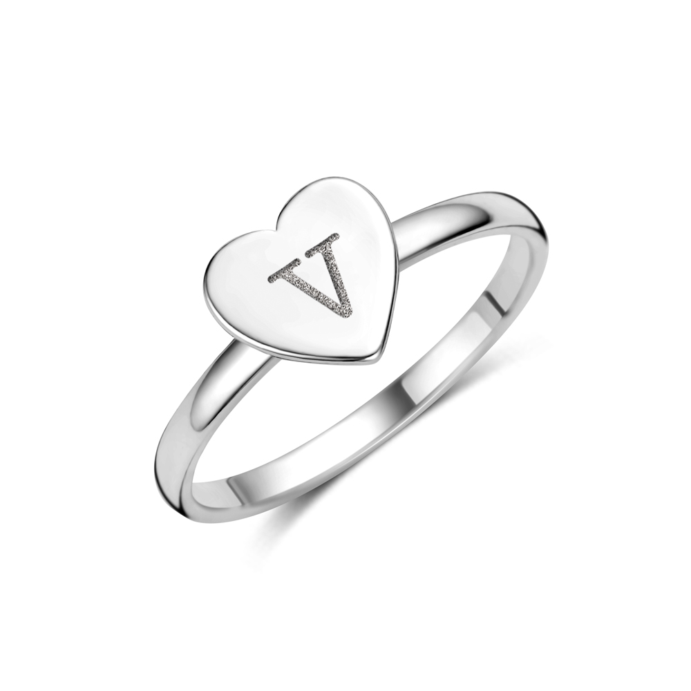 Silver heart ring with initials