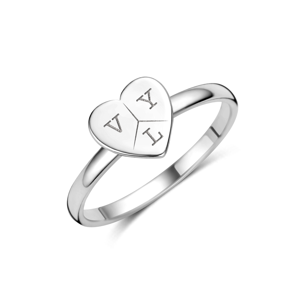 Silver heart ring with initials
