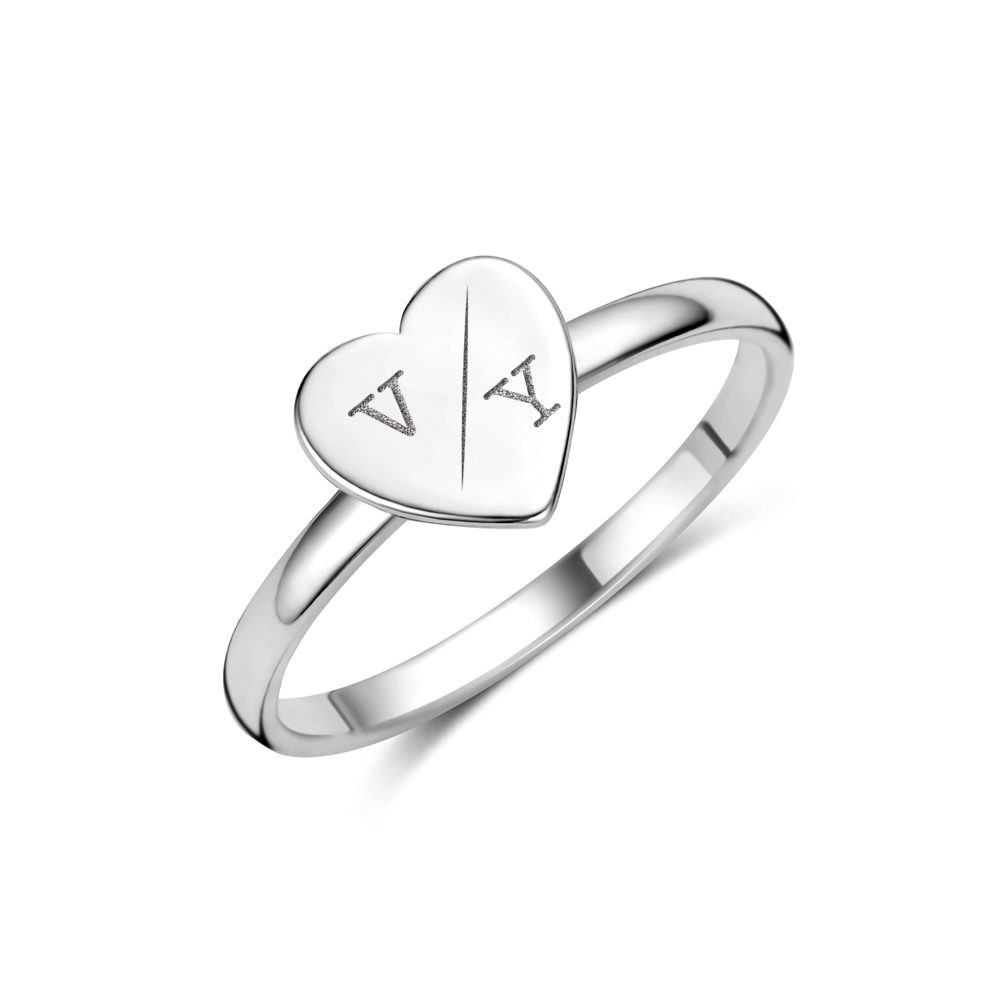 Silver heart ring with initials