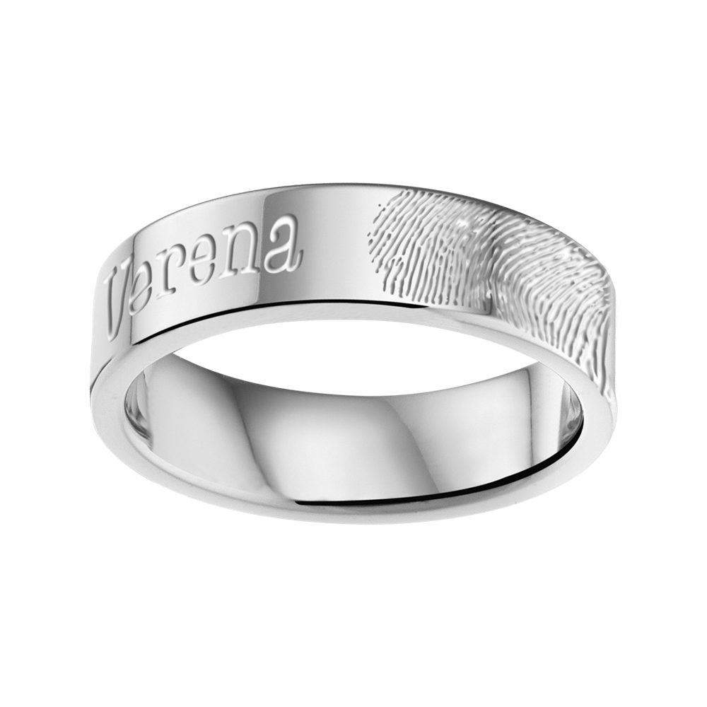 Steel ring with fingerprint and name 6 mm