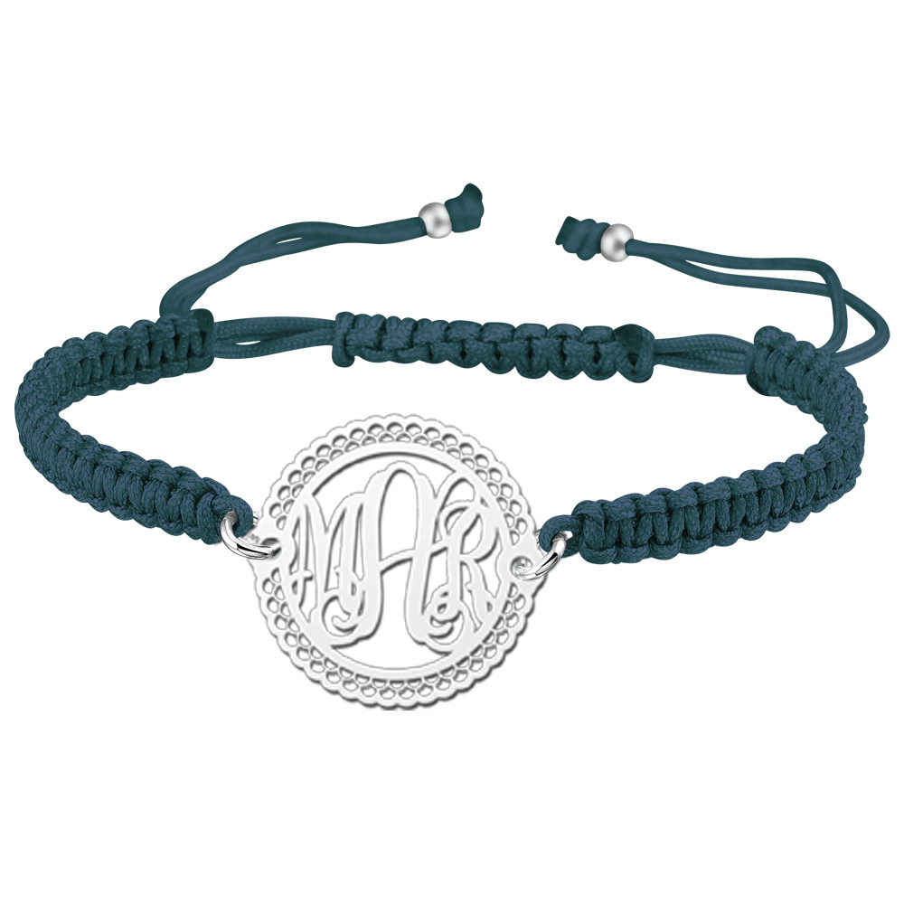 Silver Monogram Bracelet With Border