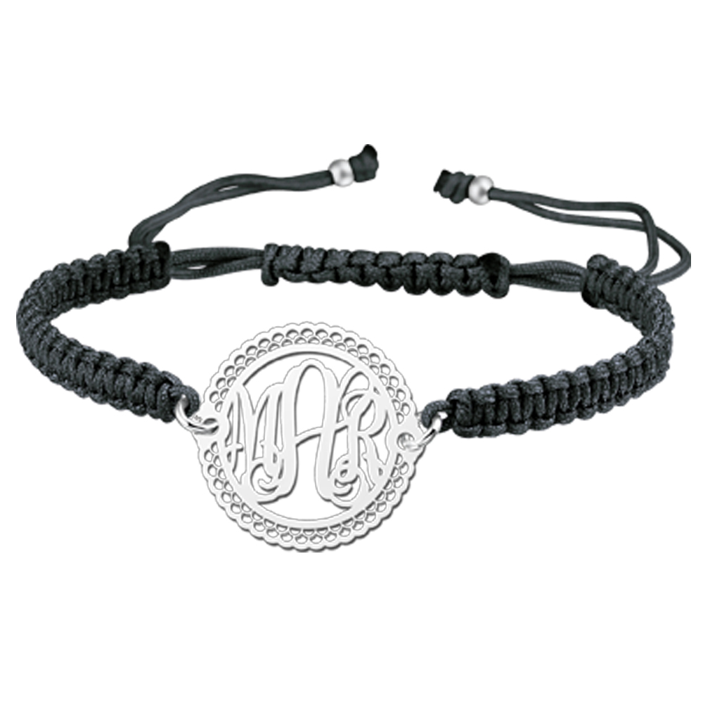 Silver Monogram Bracelet With Border