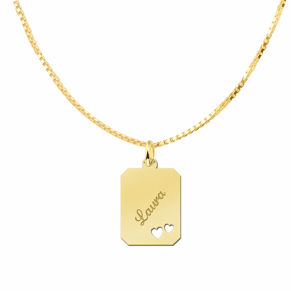Personalised Gold Necklace with Name and Two Hearts