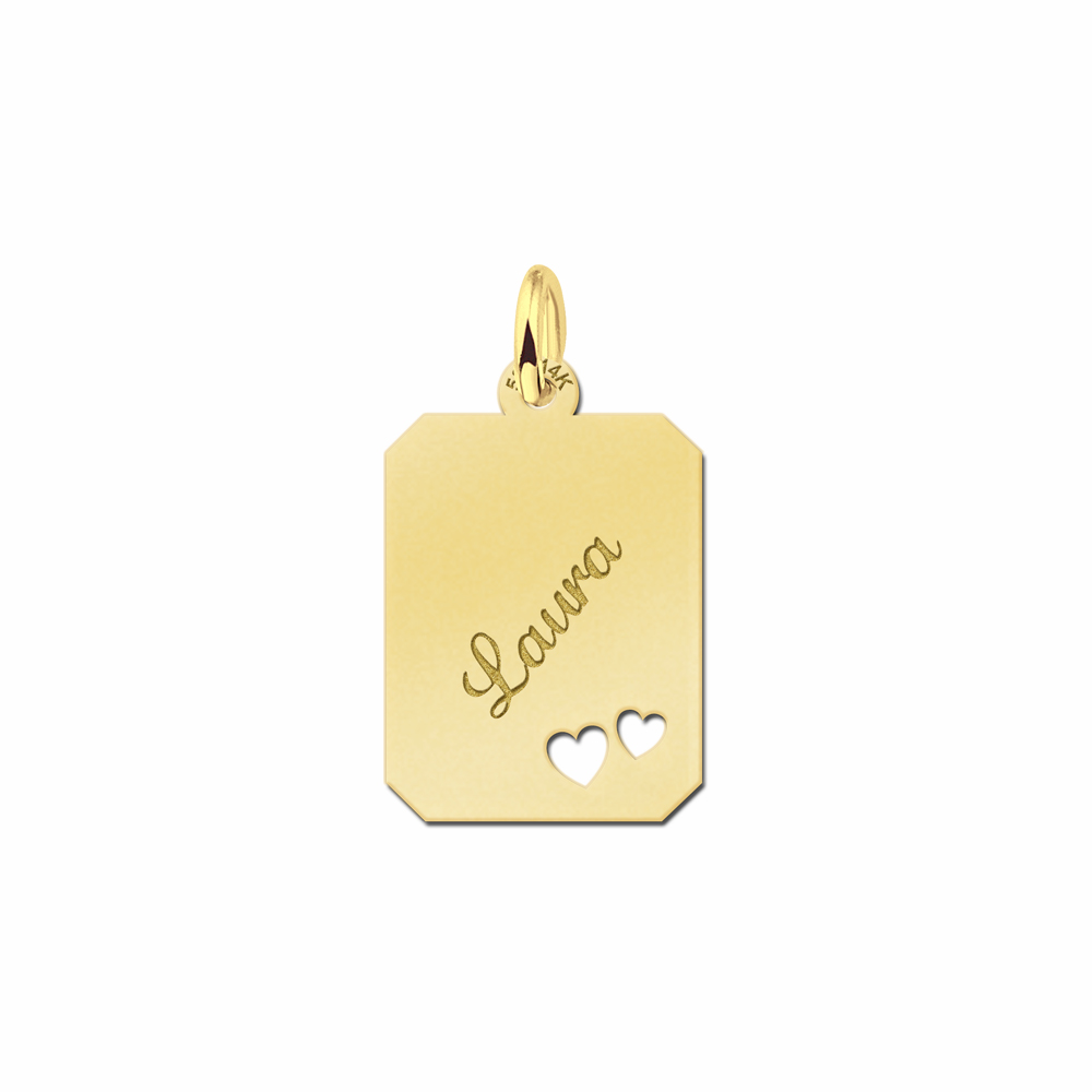 Personalised Gold Necklace with Name and Two Hearts