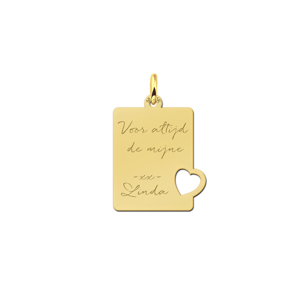 Golden Pendant with Heart and Text Engraving