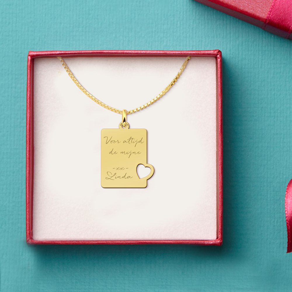 Golden Pendant with Heart and Text Engraving
