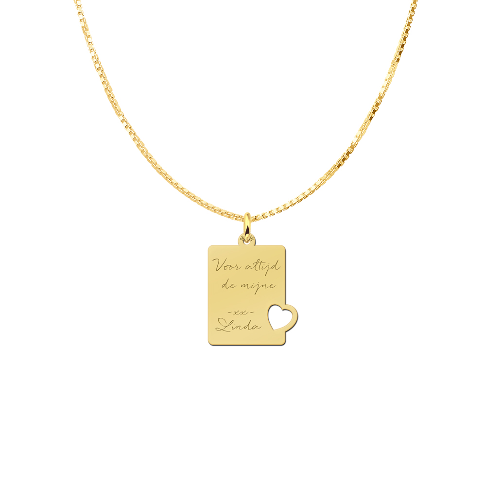 Golden Pendant with Heart and Text Engraving