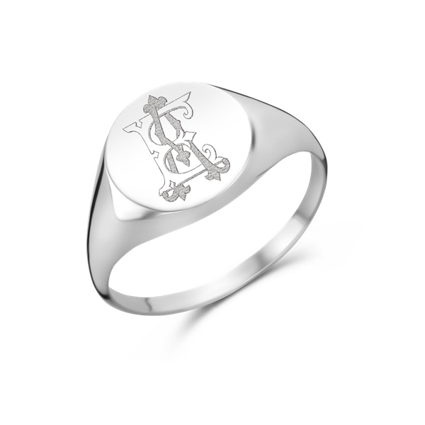 Silver round signet ring with initials