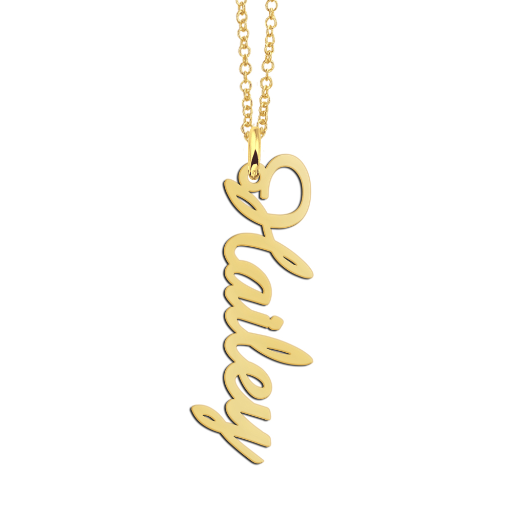 Gold vertical name necklace Hayley in elegant script