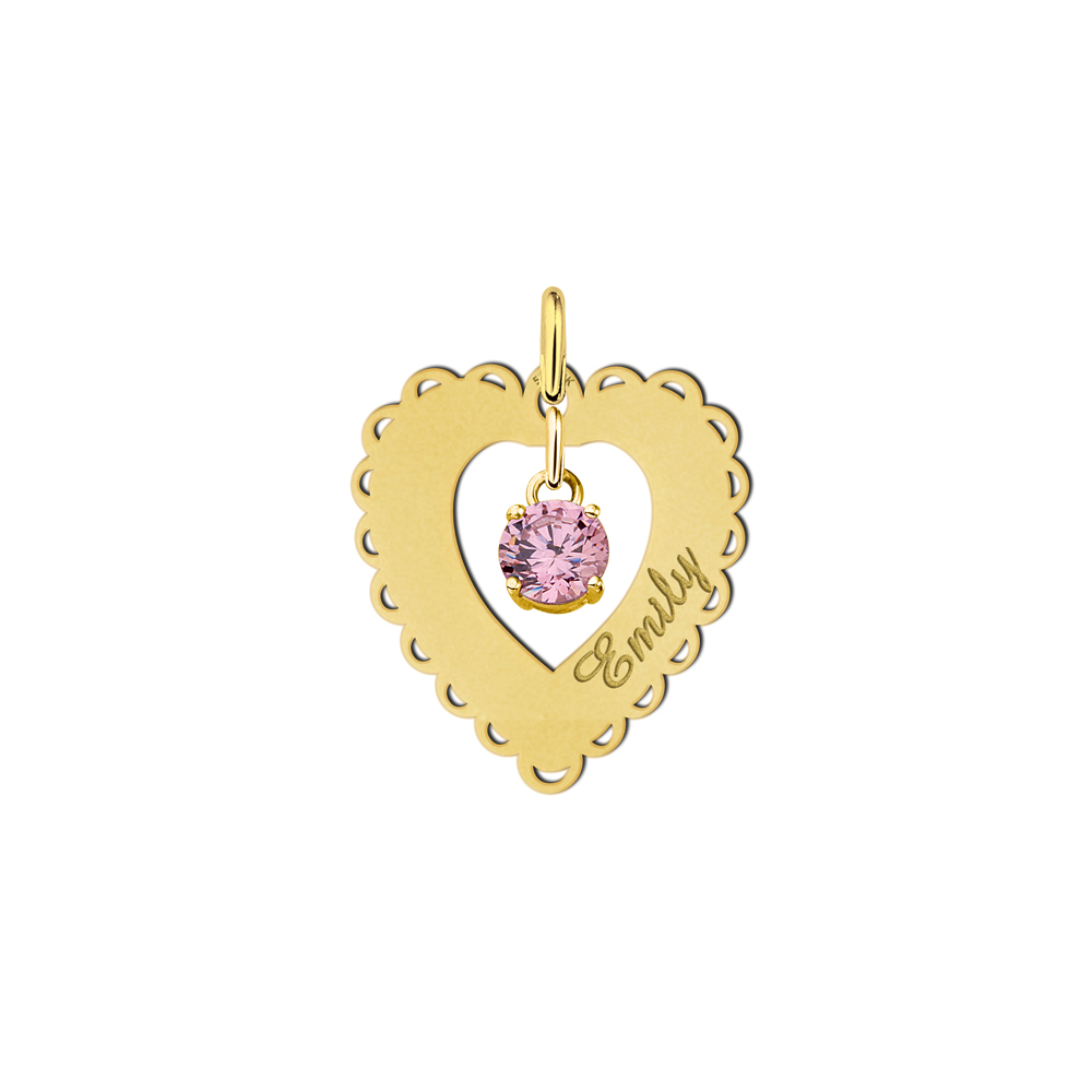 Gold pendant heart lace cubic zirconia