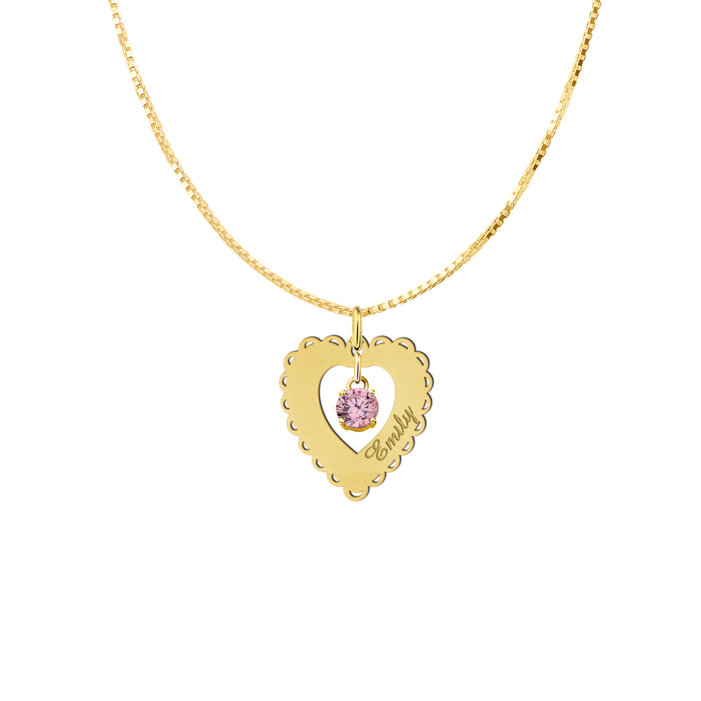 Gold pendant heart lace cubic zirconia