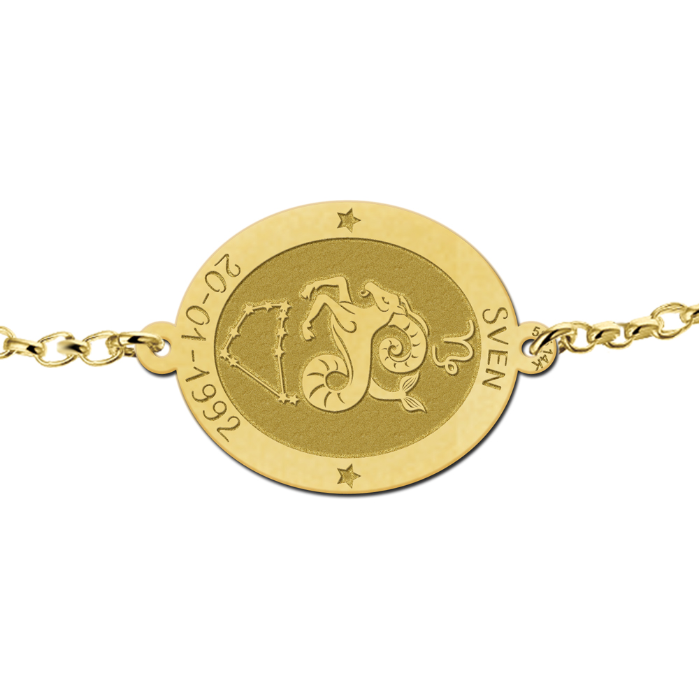 Golden zodiac bracelet oval Capricorn