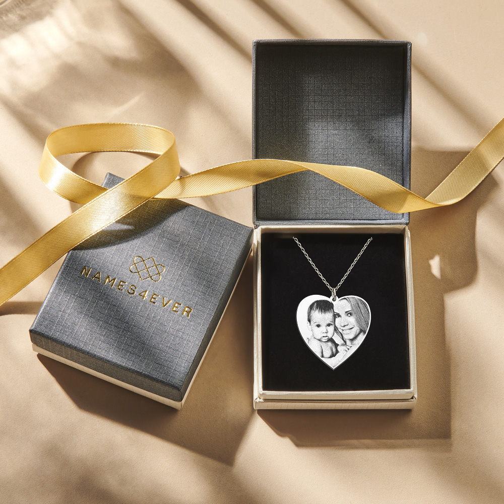 Silver photo engraving with heart