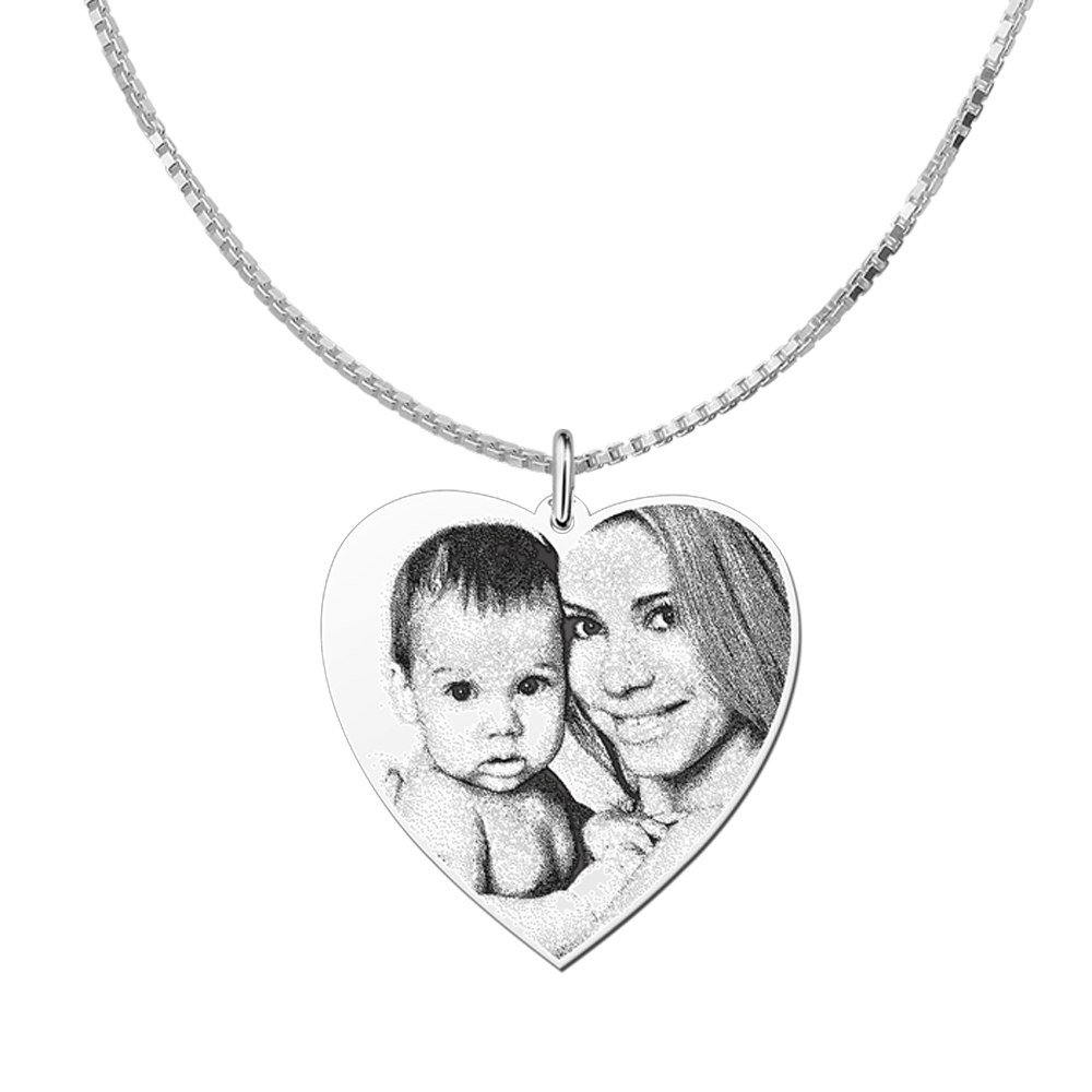 Silver photo engraving with heart