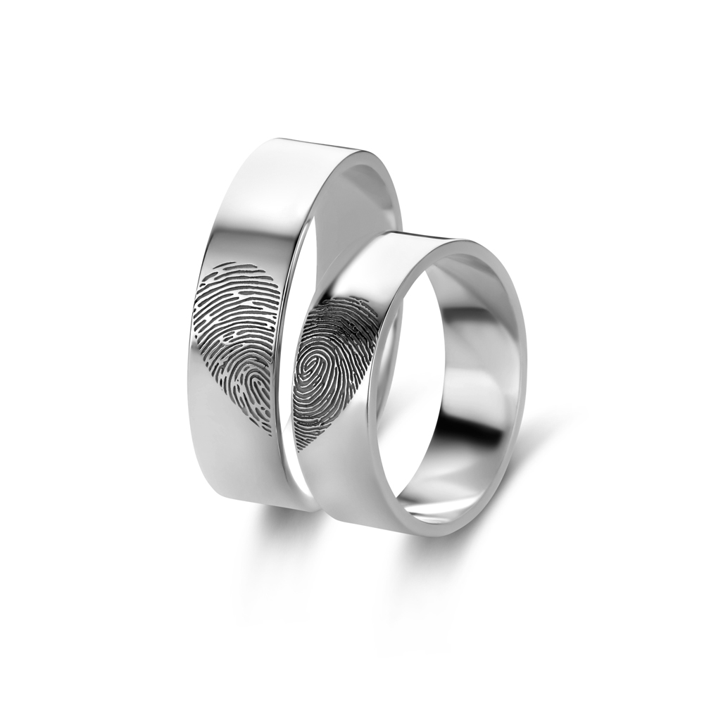 Silver ring set with two fingerprints - 6 mm flat