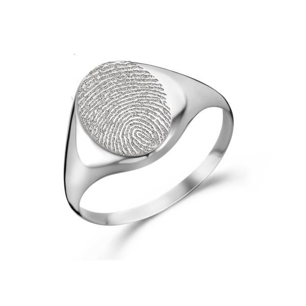 Silver signet ring oval with fingerprint
