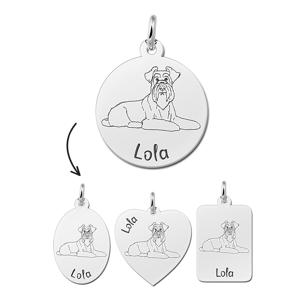 Silver necklace with dog engraving Miniature Schnauzer